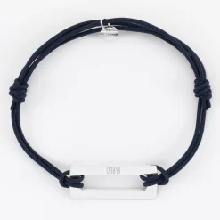 Bracelet homme personnalisé cordon double médaille gravée acier rectangle évidé 32x14 mm