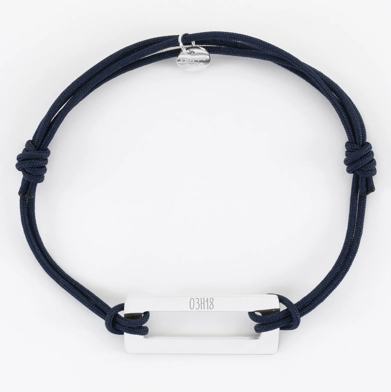 Bracelet homme personnalisé cordon double médaille gravée acier rectangle évidé 32x14 mm
