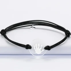 Bracelet homme personnalisé cordon double médaille gravée acrylique ronde 2 trous 21 mm