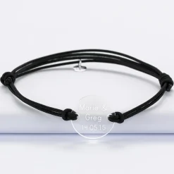Bracelet homme personnalisé cordon double médaille gravée acrylique ronde 2 trous 21 mm