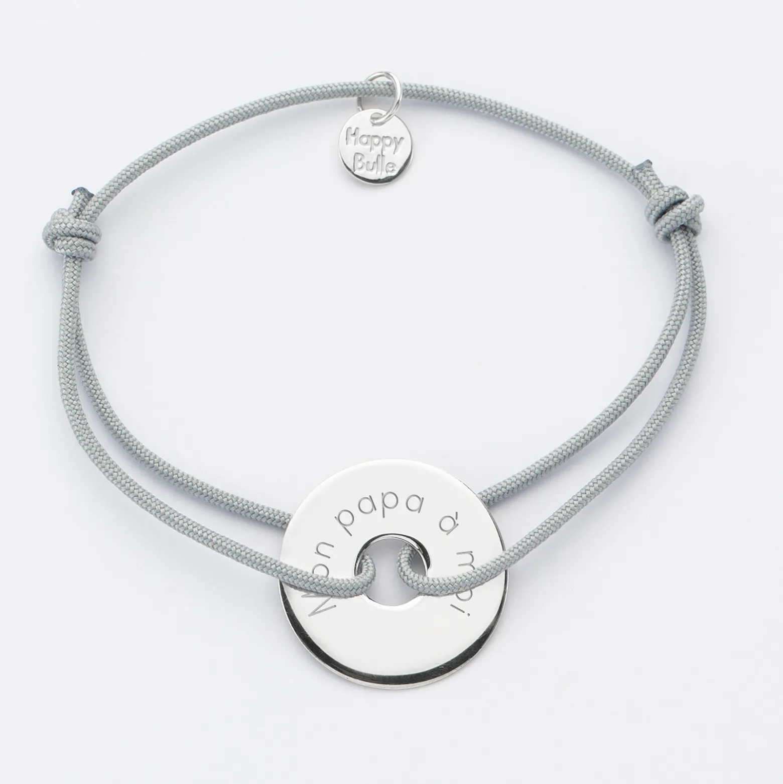 Bracelet homme personnalisé cordon simple médaille gravée argent cible 20 mm