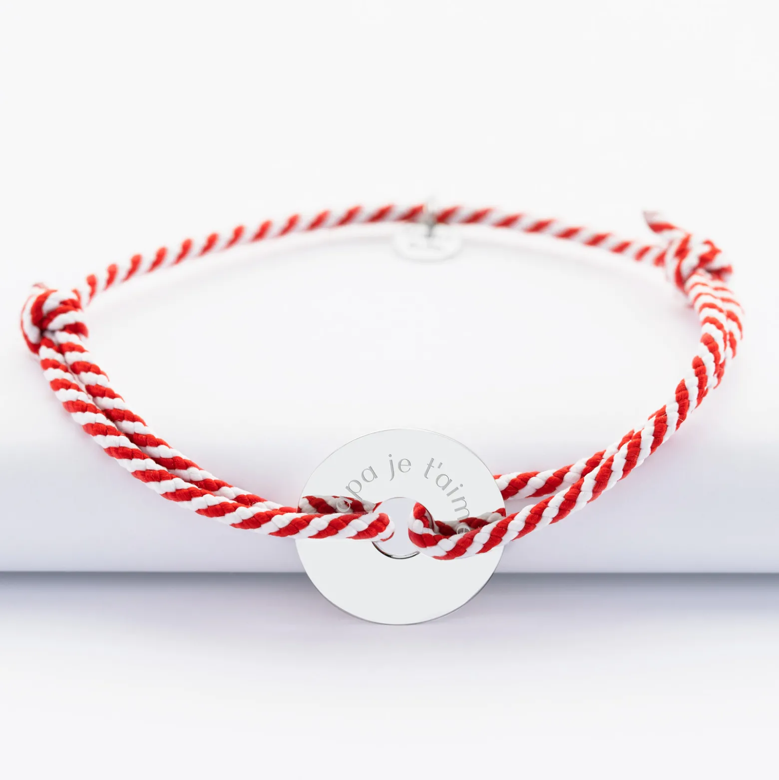 Bracelet homme personnalisé cordon tressé marin médaille gravée argent cible 20 mm