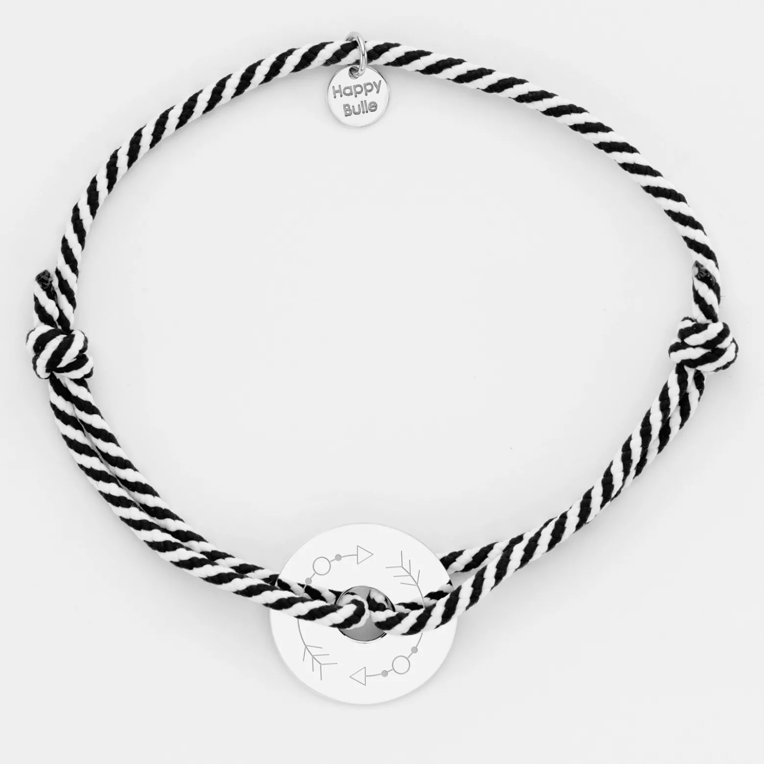 Bracelet homme personnalisé cordon tressé marin médaille gravée argent cible 20 mm