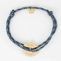 Bracelet homme personnalisé cordage marin simple médaille gravée plaqué or cible 20 mm