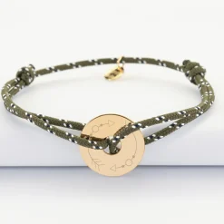 Bracelet homme personnalisé cordage marin simple médaille gravée plaqué or cible 20 mm