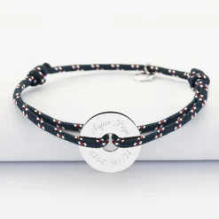 Bracelet homme personnalisé cordage marin simple médaille gravée argent cible 20 mm