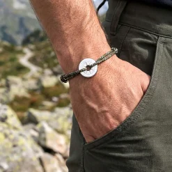 Bracelet homme personnalisé cordage marin simple médaille gravée argent cible 20 mm