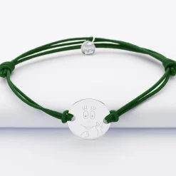 Bracelet homme personnalisé cordon doublé médaille gravée argent 2 trous 20 mm - HappyBulle x Barbapapa