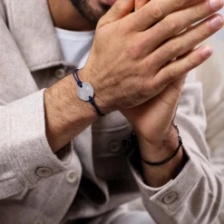 Bracelet homme personnalisé cordon doublé médaille gravée argent 2 trous 20 mm - HappyBulle x Barbapapa