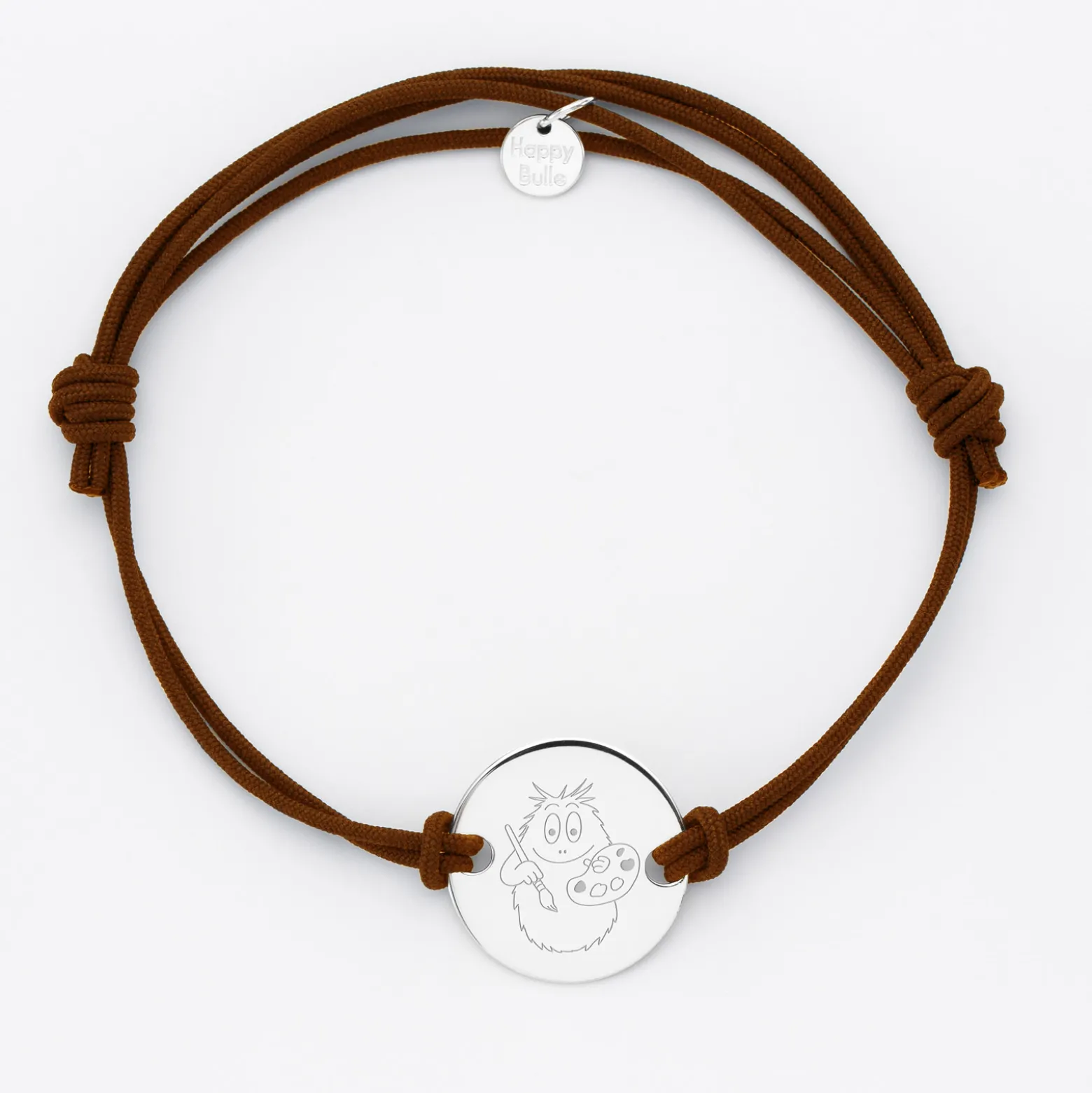 Bracelet homme personnalisé cordon doublé médaille gravée argent 2 trous 20 mm - HappyBulle x Barbapapa