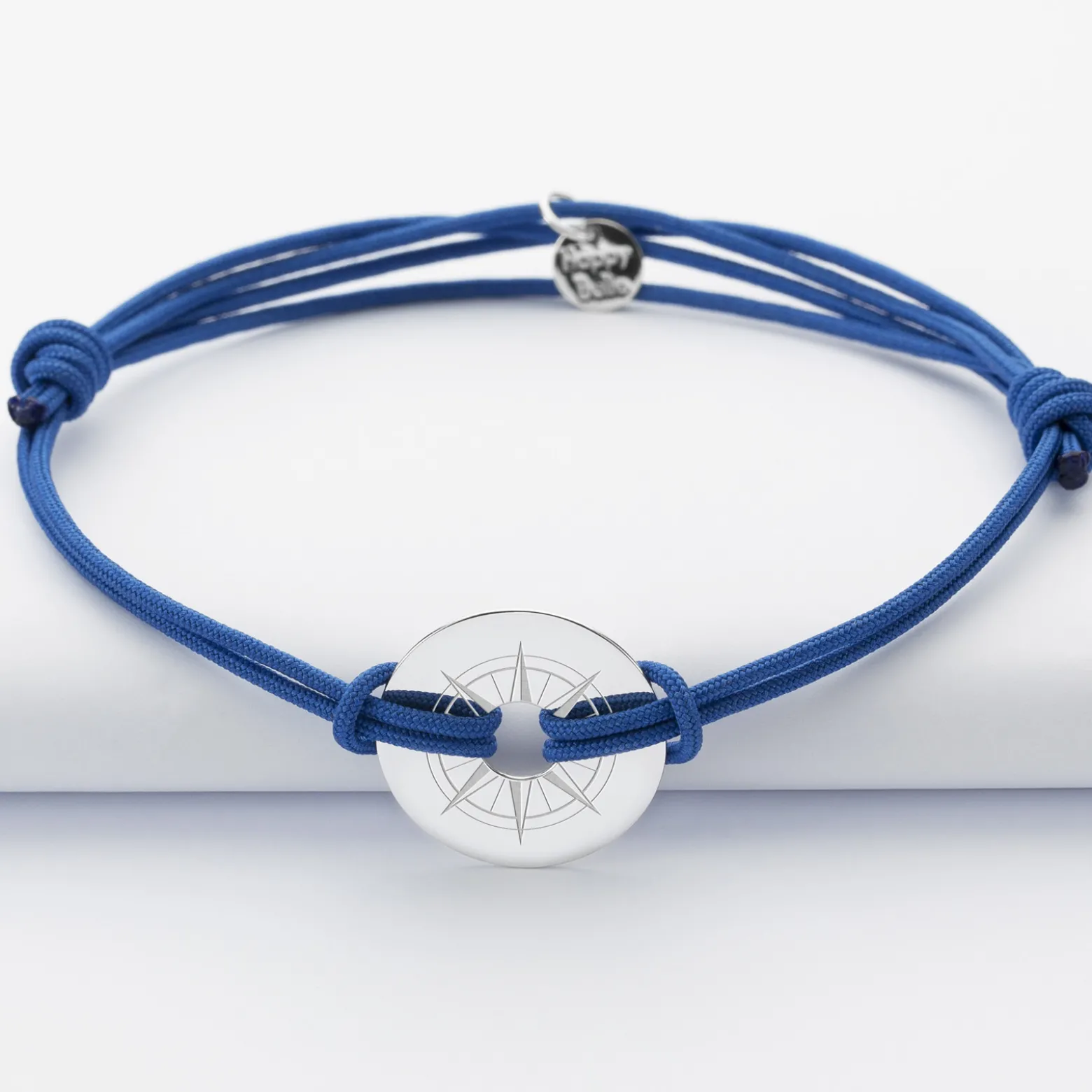 Bracelet homme personnalisé cordon double médaille gravée argent cible 20 mm - Edition spéciale Rose des vents
