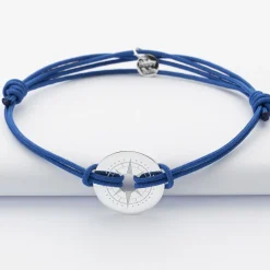 Bracelet homme personnalisé cordon double médaille gravée argent cible 20 mm - Edition spéciale Rose des vents