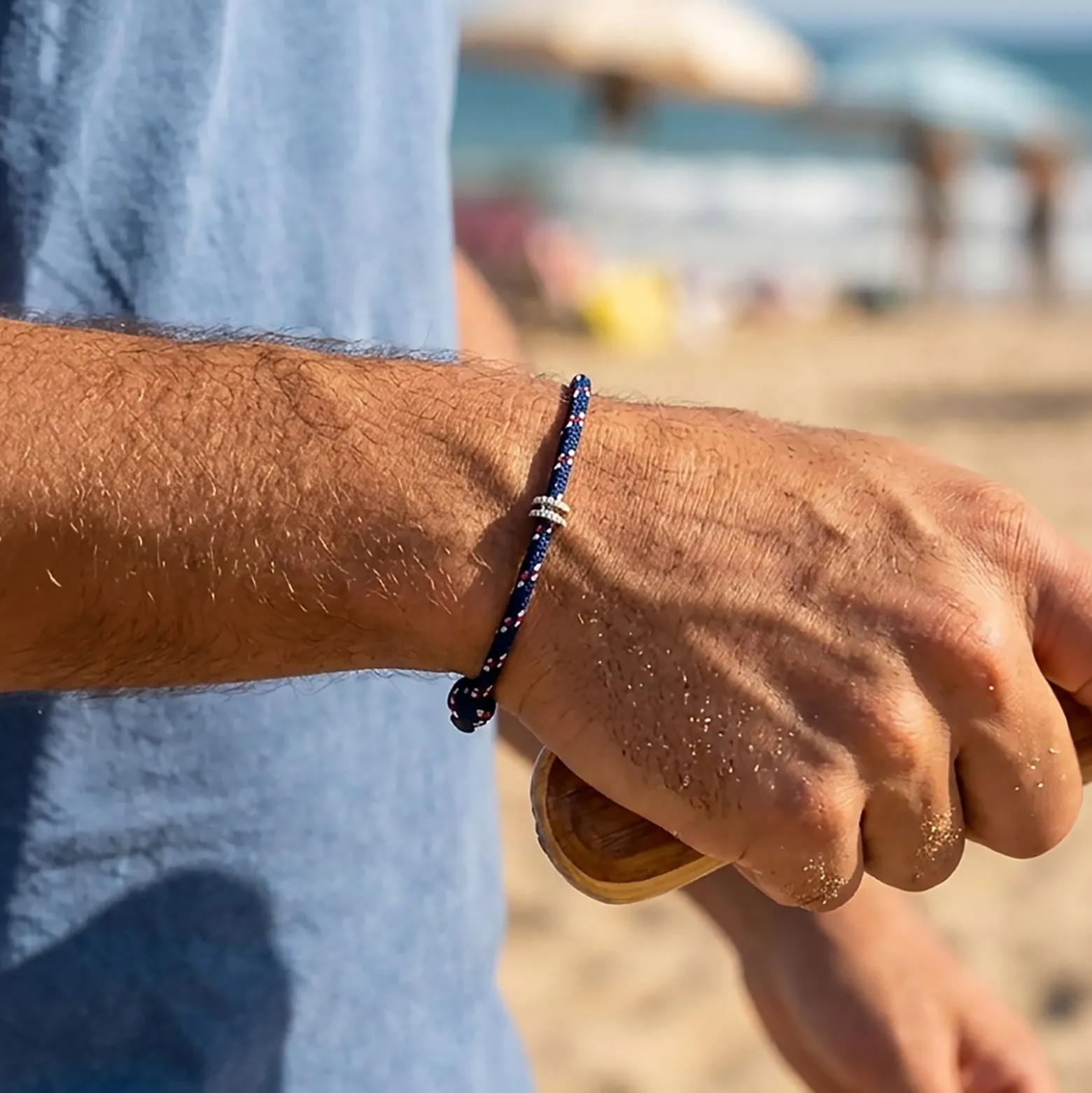 Bracelet homme personnalisé cordage marin collection Chapitre argent - à composer