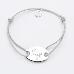 Bracelet homme personnalisé cordon simple médaille gravée argent ovale 2 trous 25x16 mm