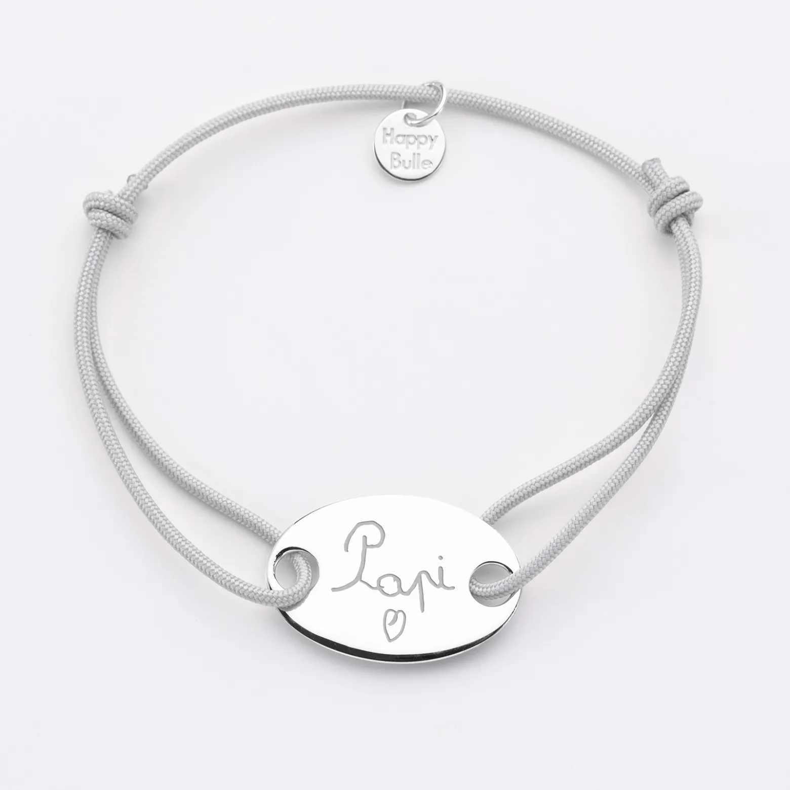 Bracelet homme personnalisé cordon simple médaille gravée argent ovale 2 trous 25x16 mm