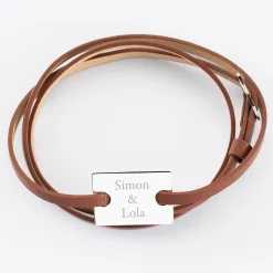 Bracelet homme personnalisé cuir médaille gravée argent rectangle 2 trous 23x16 mm