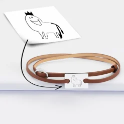 Bracelet homme personnalisé cuir médaille gravée argent rectangle 2 trous 23x16 mm