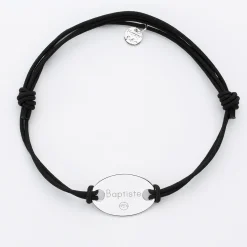 Bracelet homme personnalisé cordon doublé médaille gravée argent ovale 25x16 mm
