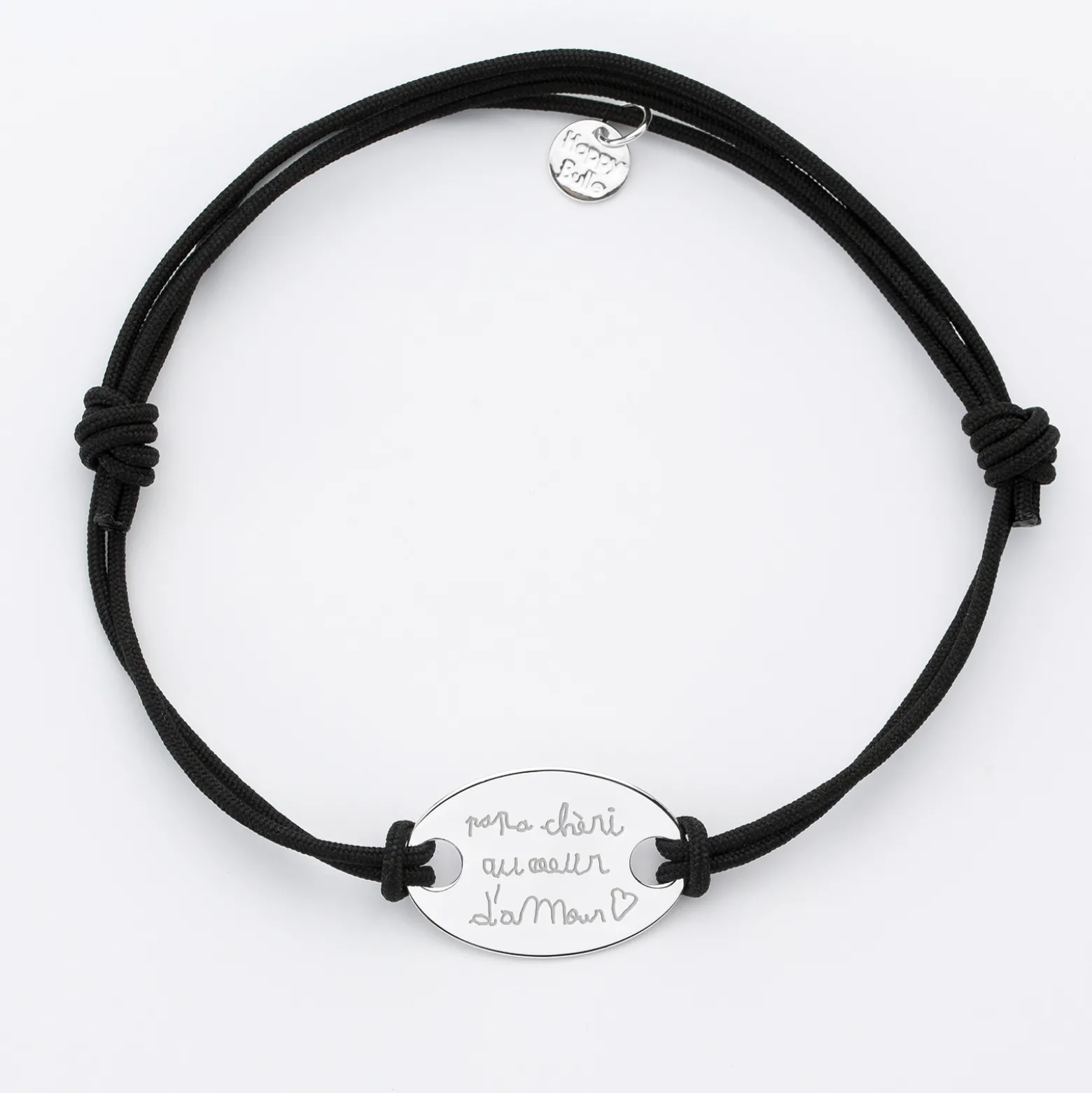 Bracelet homme personnalisé cordon doublé médaille gravée argent ovale 25x16 mm