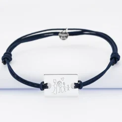 Bracelet homme personnalisé cordon doublé médaille gravée argent rectangle 23x16 mm - Nos petits imparfaits