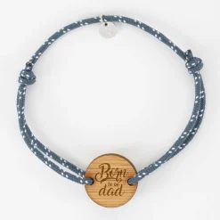 Bracelet homme personnalisé cordage marin simple médaille gravée bois ronde 2 trous 21 mm