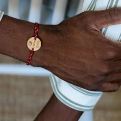 Bracelet homme personnalisé cordage marin simple médaille gravée bois ronde 2 trous 21 mm