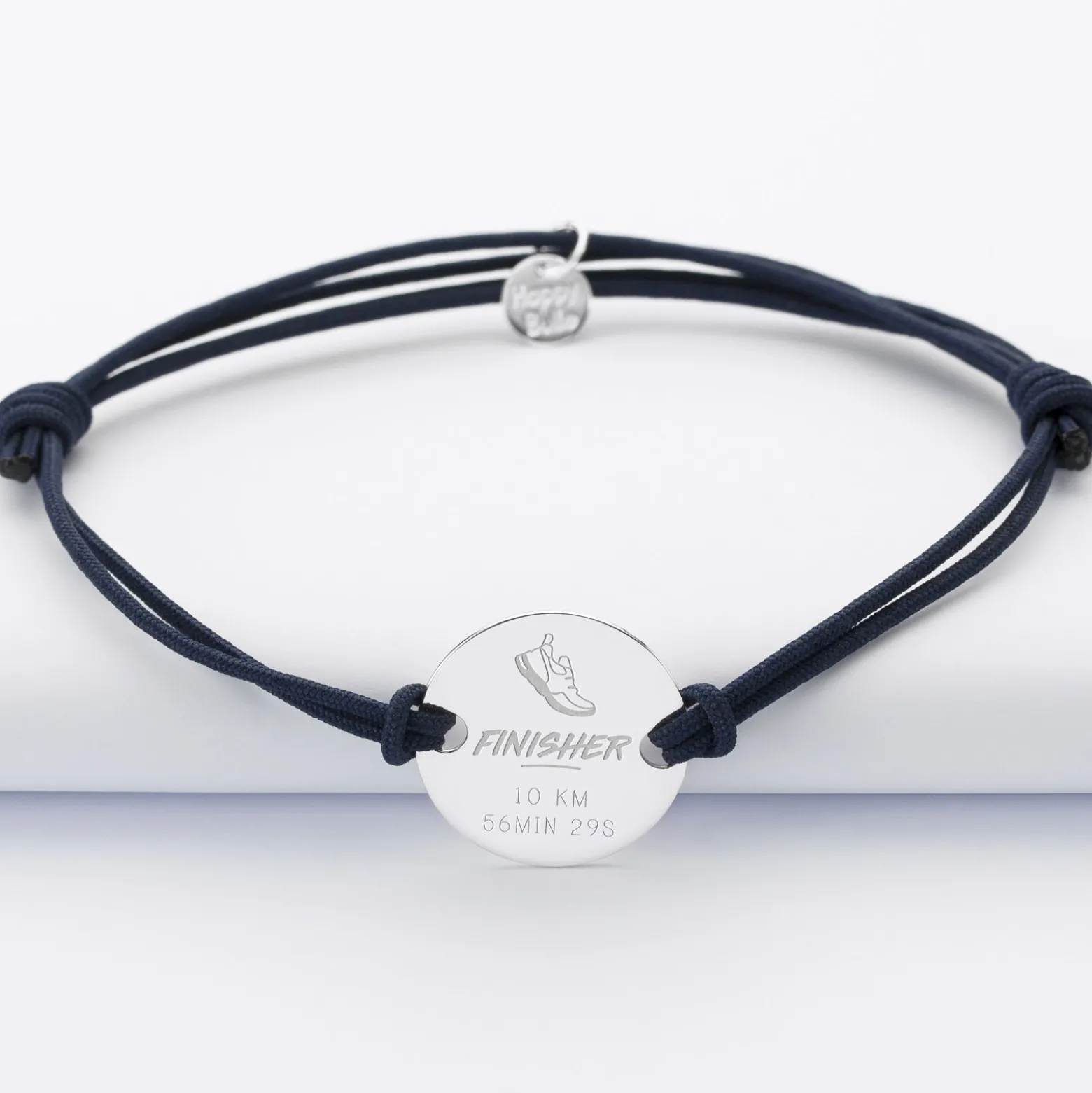 Bracelet homme personnalisé cordon doublé médaille gravée argent 2 trous 20 mm - Edition spéciale "Finisher"