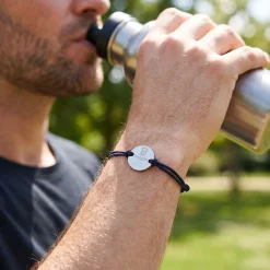 Bracelet homme personnalisé cordon doublé médaille gravée argent 2 trous 20 mm - Edition spéciale "Finisher"