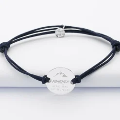Bracelet homme personnalisé cordon doublé médaille gravée argent 2 trous 20 mm - Edition spéciale