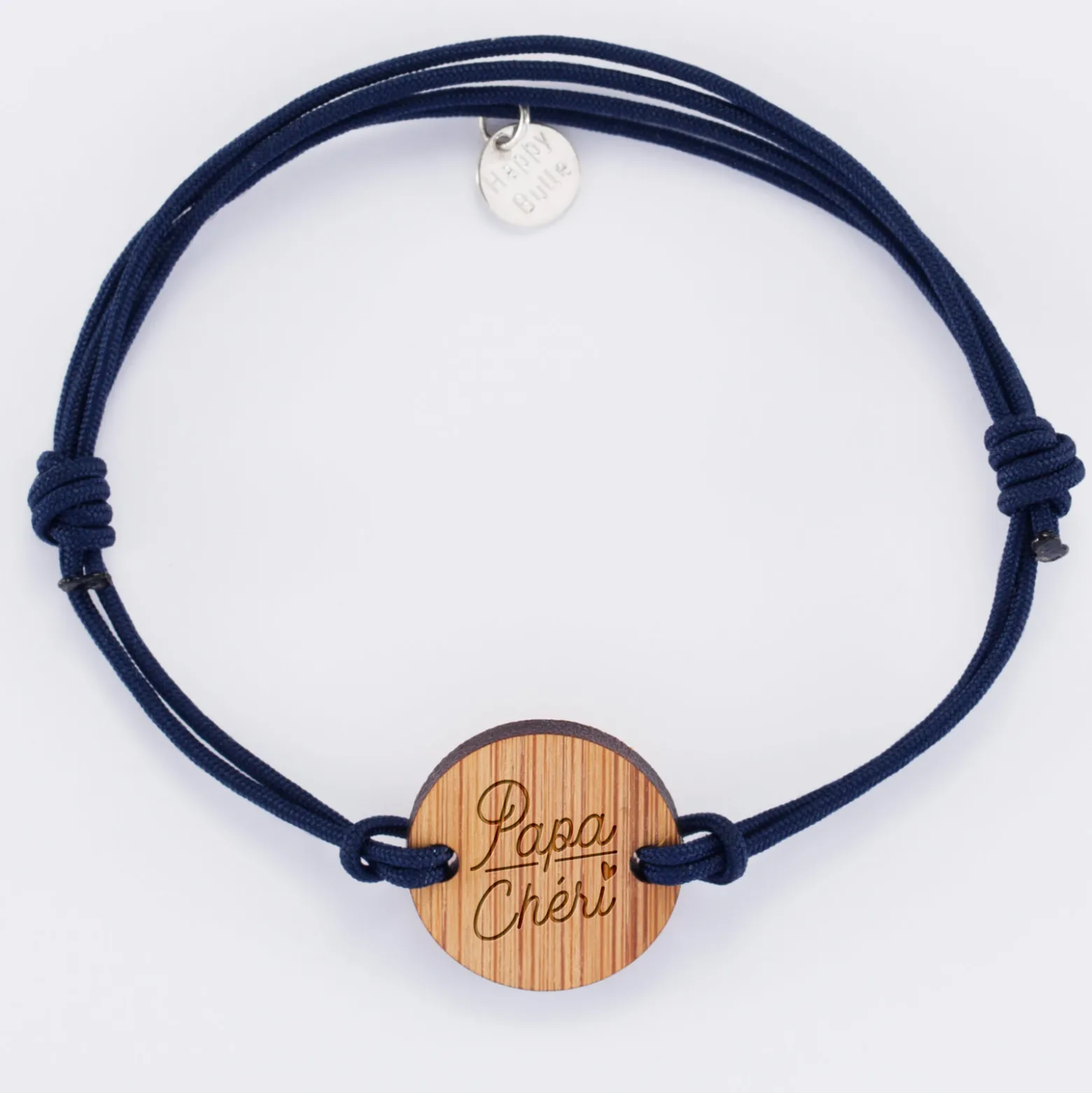 Bracelet homme personnalisé cordon double médaille gravée bois ronde 2 trous 21 mm