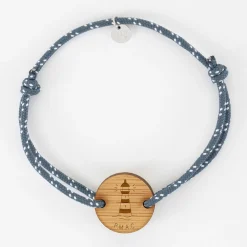 Bracelet homme personnalisé cordage marin simple médaille gravée bois ronde 2 trous 21 mm - Edition spéciale Marin