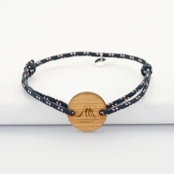 Bracelet homme personnalisé cordage marin simple médaille gravée bois ronde 2 trous 21 mm - Edition spéciale Marin