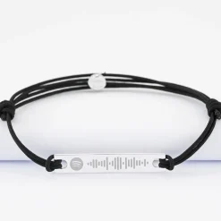 Bracelet homme personnalisé Spotify cordon doublé médaille gravée argent plaque 42x8 mm