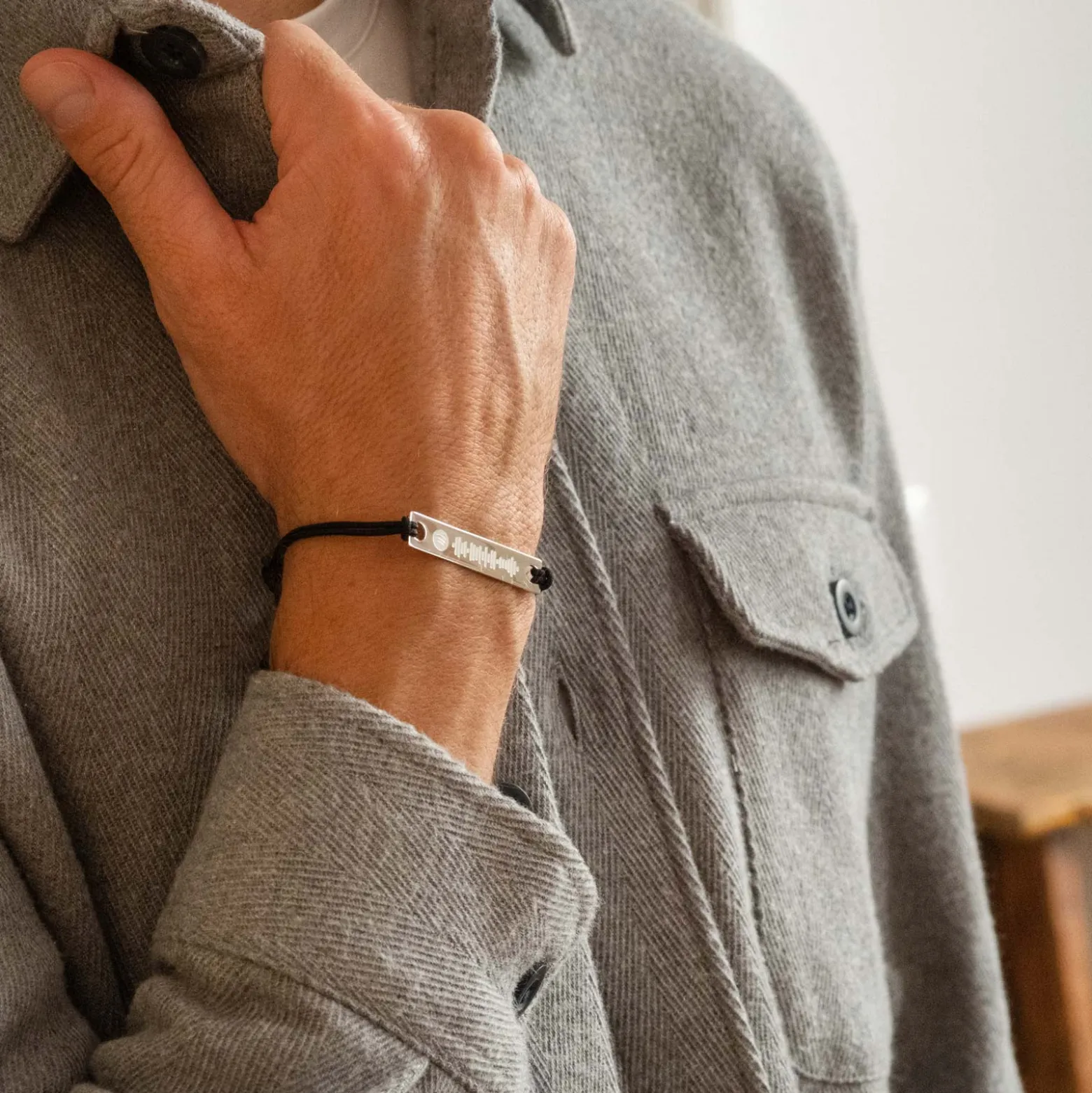 Bracelet homme personnalisé Spotify cordon doublé médaille gravée argent plaque 42x8 mm