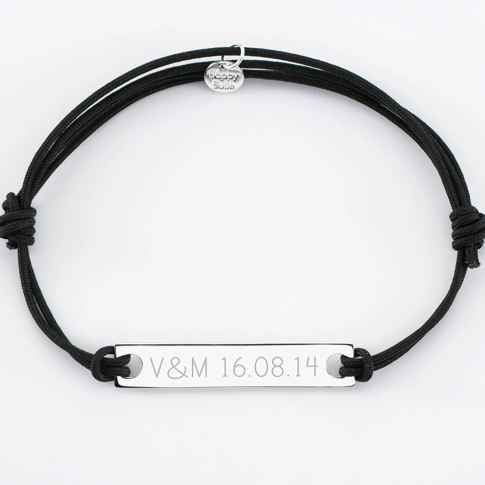 Bracelet homme personnalisé Spotify cordon doublé médaille gravée argent plaque 42x8 mm