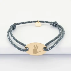Bracelet homme personnalisé cordage marin simple médaille gravée plaqué or ovale 25x16 mm
