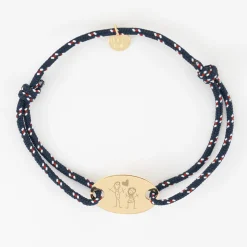 Bracelet homme personnalisé cordage marin simple médaille gravée plaqué or ovale 25x16 mm