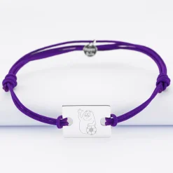 Bracelet homme personnalisé cordon doublé médaille gravée argent rectangle 23x16 mm - HappyBulle x Barbapapa