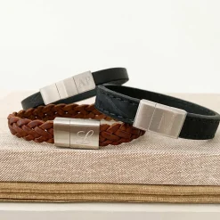 Bracelet homme personnalisé cuir fermoir gravé acier 15x15 mm