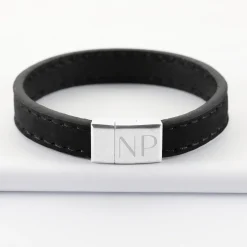 Bracelet homme personnalisé cuir fermoir gravé acier 15x15 mm