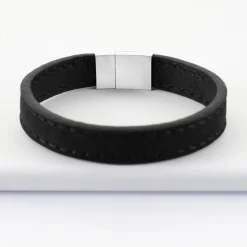 Bracelet homme personnalisé cuir fermoir gravé acier 15x15 mm