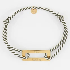 Bracelet homme personnalisé cordon tressé médaille gravée acier doré rectangle évidé 32x14 mm