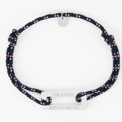 Bracelet homme personnalisé cordage marin simple médaille gravée acier rectangle évidé 32x14 mm