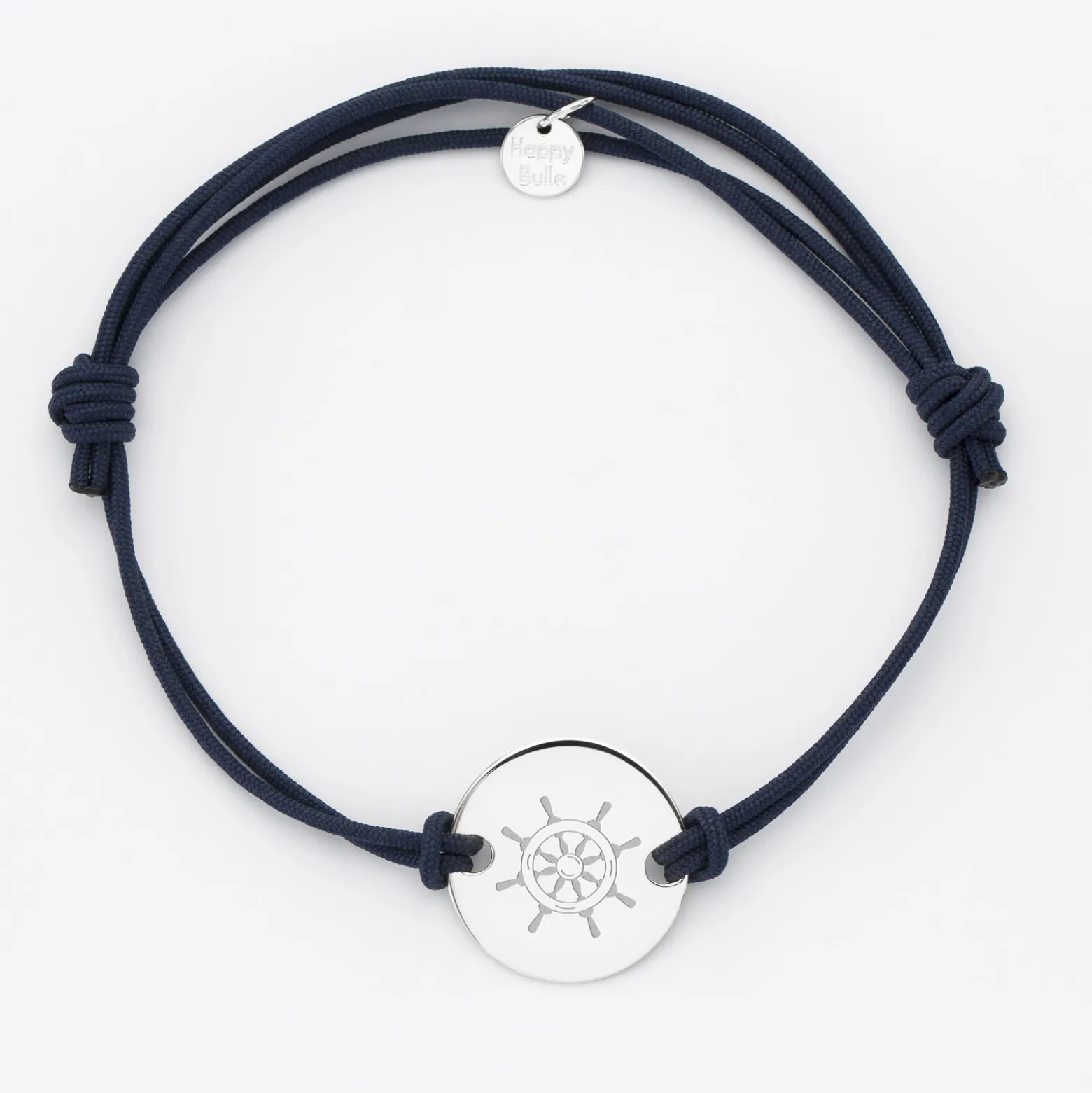 Bracelet homme personnalisé cordon doublé médaille gravée argent 2 trous 20 mm - Edition spéciale Marin