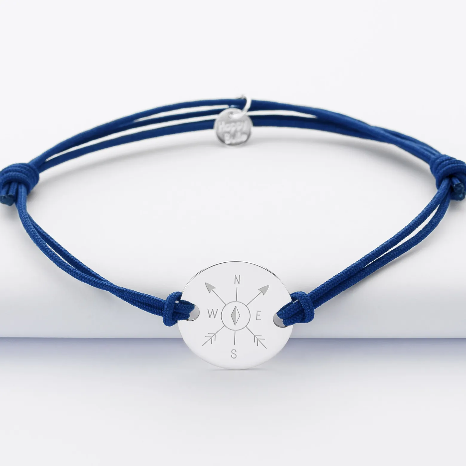 Bracelet homme personnalisé cordon doublé médaille gravée argent 2 trous 20 mm - Edition spéciale Marin