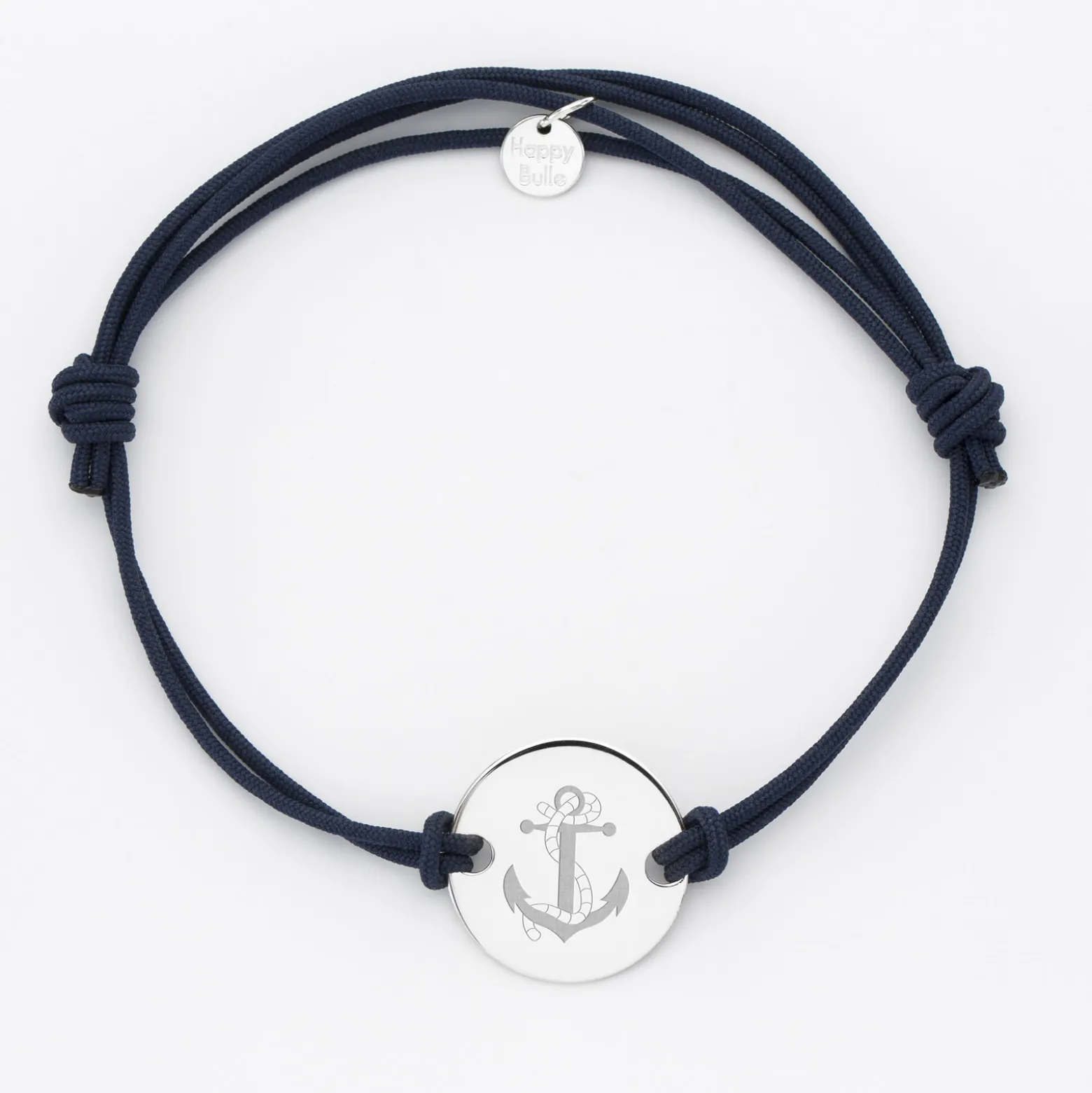 Bracelet homme personnalisé cordon doublé médaille gravée argent 2 trous 20 mm - Edition spéciale Marin