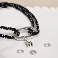 Bracelet homme personnalisé cordage marin collection Chapitre mousqueton 11x19 mm argent - à composer