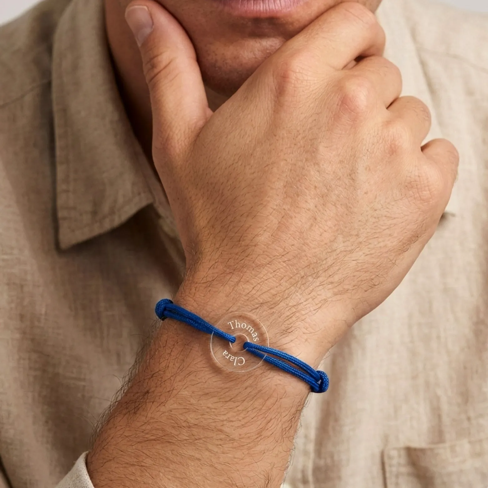Bracelet homme personnalisé cordon double médaille gravée acrylique cible 21 mm