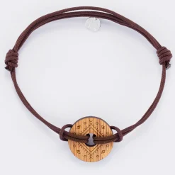 Bracelet homme personnalisé cordon double médaille gravée bois cible ronde 21 mm