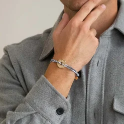 Bracelet homme personnalisé cordon marin tressé médaille gravée plaqué or cible 20 mm